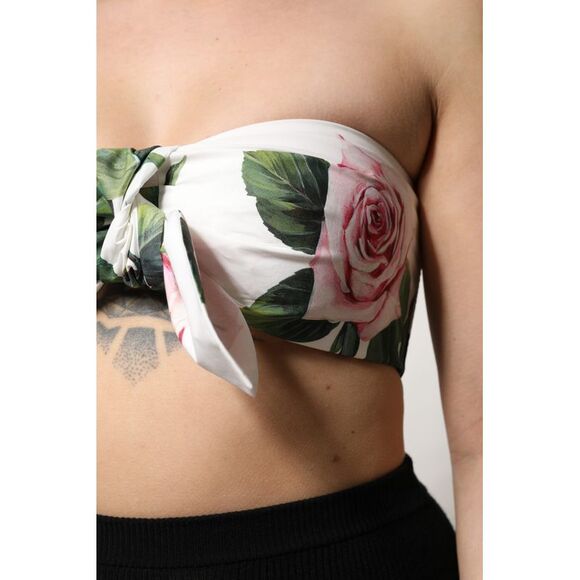 Dolce & Gabbana White Floral Print Cropped Bustier Corset Women's Top